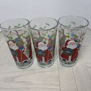 Vintage-KIG INDONESIA Santa Claus Tumbler|Highball glasses 14-16oz Set Of 3
